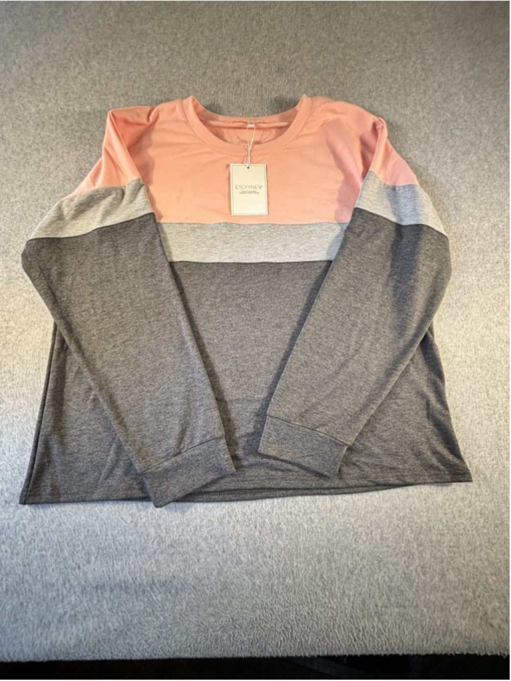 ETCYY NEW Women’s XL Colorblock Crewneck Sweatshirt Pink Gray Long Sleeve NWT